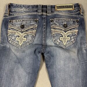 Rock Revival Staceya BOOT WOMENS 28 Embellished  Fleur De Lis Jeans WHISKERING